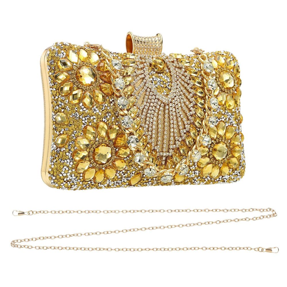 5681 Evening Bags , Sparkly Crystal Clutch Purse with Rhinestone Chain